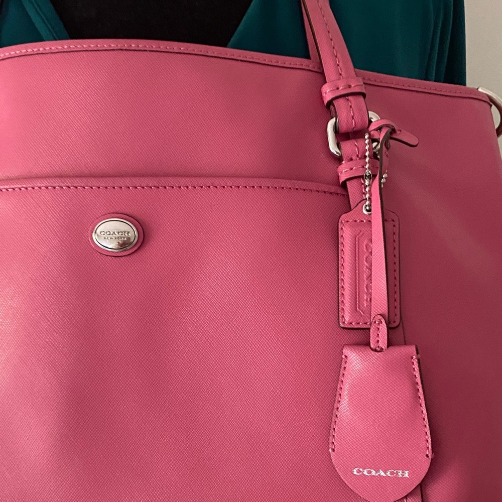 Coach Python Pink Leather Tote with Signature Tag.